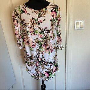 Lane Bryant SX 18/20 Floral Ruched Blouse - White and Pink